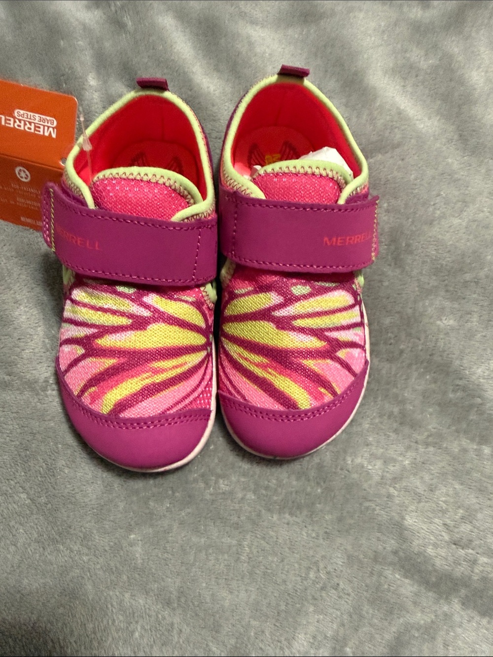 Merrell Kids Hot Pink and Yellow Butterfly Slip-On Sneakers